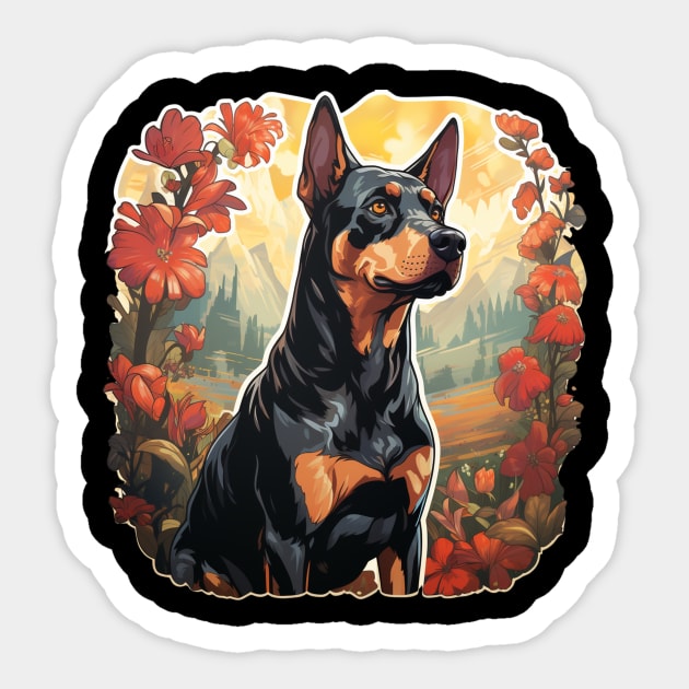 Doberman Floral Cottagecore Sticker by Paul Walls